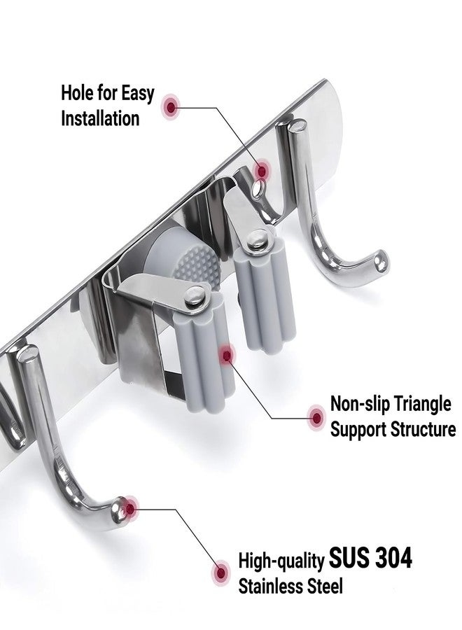Livzing Mop Holder Stainless Steel - Wall Mount Broom Holder - Multipurpose Tool Organizer for Home, Garage, Kitchen and Storage room - Broomstick Hanger- Mop Holder for Wall (3 Slot-4 Hooks) - Image 4